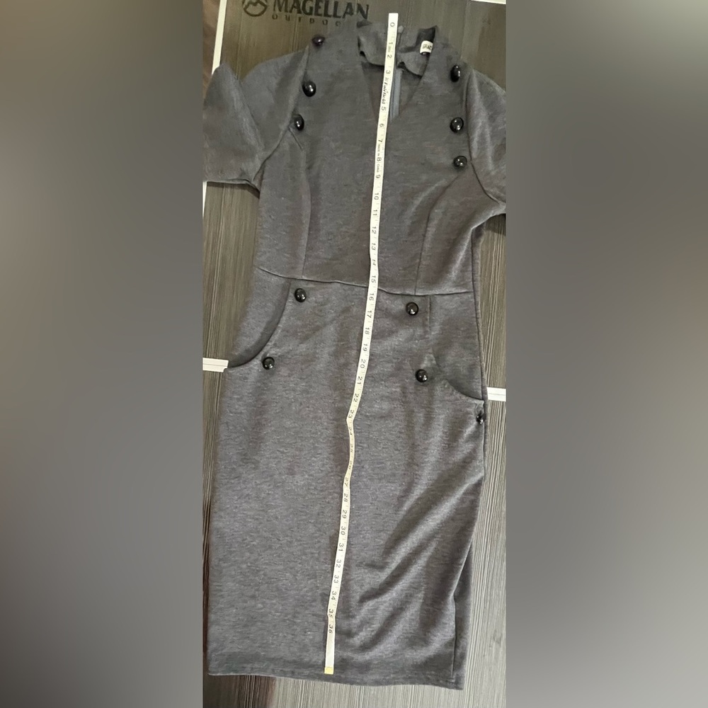Grace Karin Gray Old Money Double Breasted Button Wiggle Pencil Dress Size S - Picture 13 of 16
